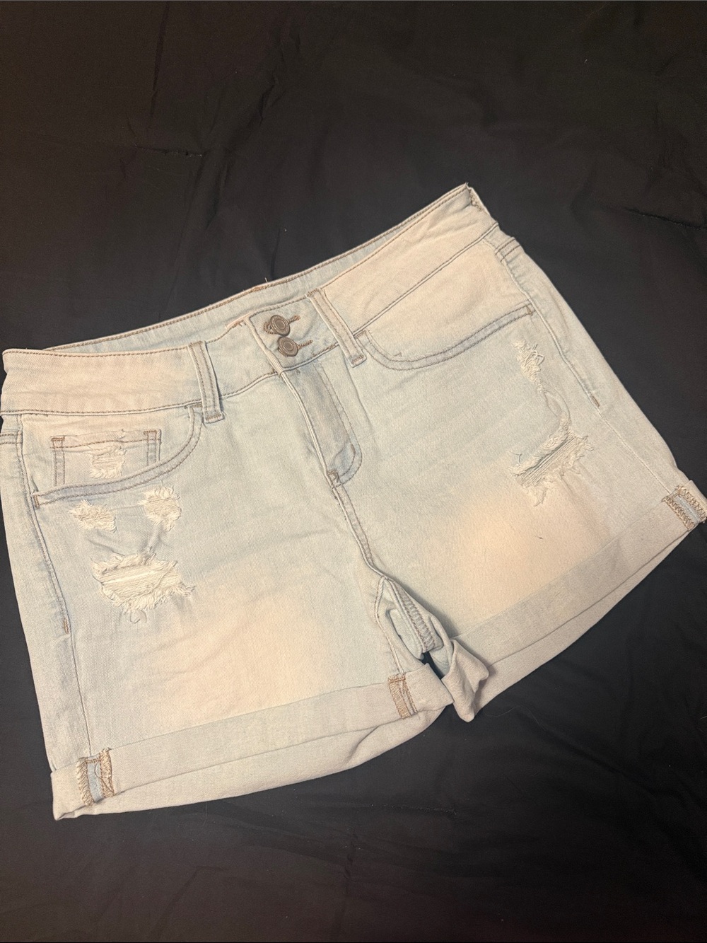 SO Light Blue Distressed Roll-Hem Denim Shorts